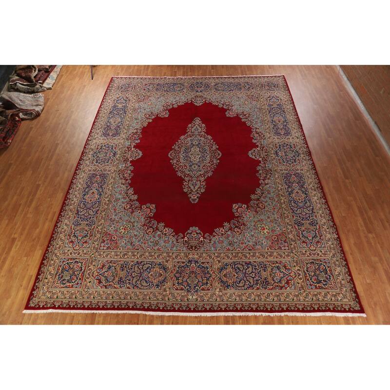 Hand Knotted Oriental 100% Wool Carpet Traditional Floral Red Kerman Area Rug - 17' 0'' X 12' 10''