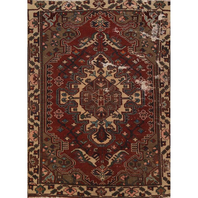 Red Geometric Bakhtiari Persian Rug Handmade Wool Carpet - 4'7" x 6'6"