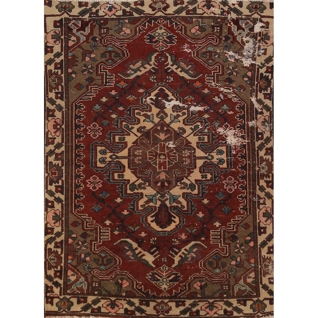 Red Geometric Bakhtiari Persian Rug Handmade Wool Carpet - 4'7" x 6'6"