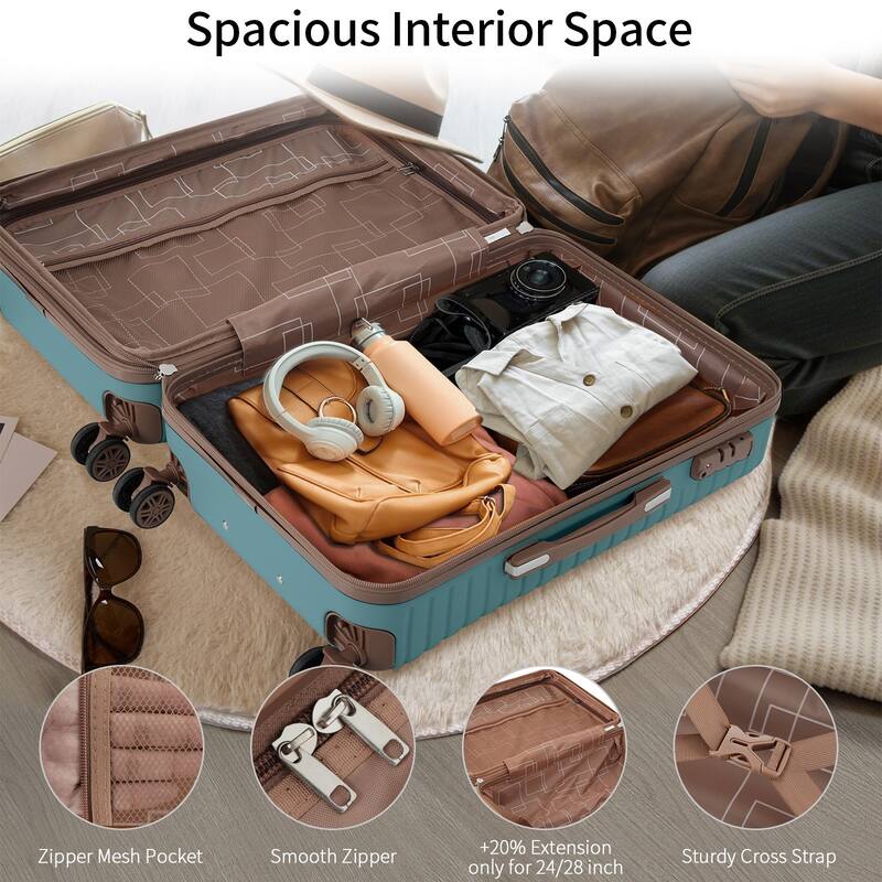 ABS Hard Shell Lightweight Expandable Travel Luggage with 4 Packing Cubes, TSA Lock, Spinner Wheels