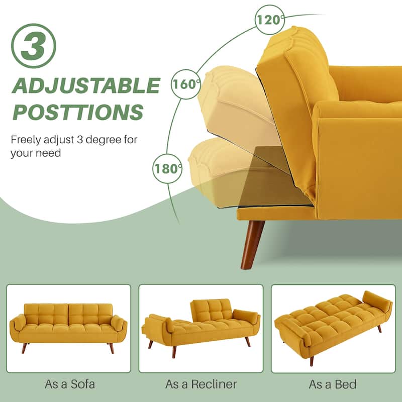 75.39" Futon Sofa Bed, Convertible Folding Futon Couch Recliner Lounge For Living Room With 2 Pillow/Armrest
