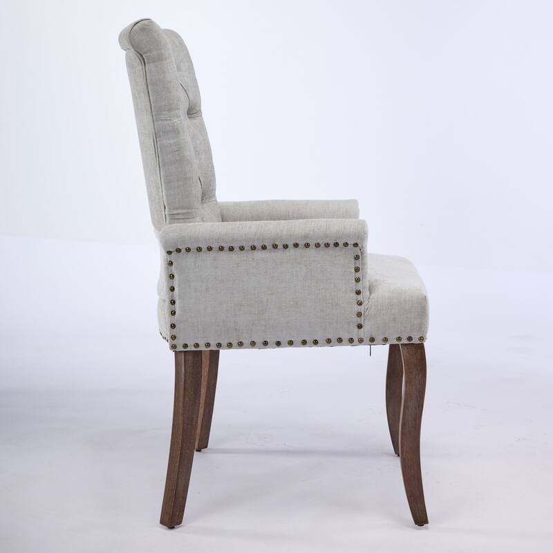 Upholstered Chenille Dining Chairs, Tufted Accent Armchairs with Curved Solid Wood Legs, Dining Room Arm Chair