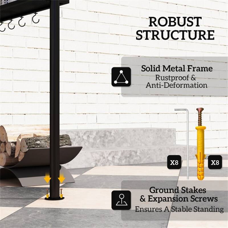 Brown Grill Gazebo with Powder-Coated Metal Frame Adjustable Height Awning Double Top - 95.3" L x 58.7" W x 97.6" H