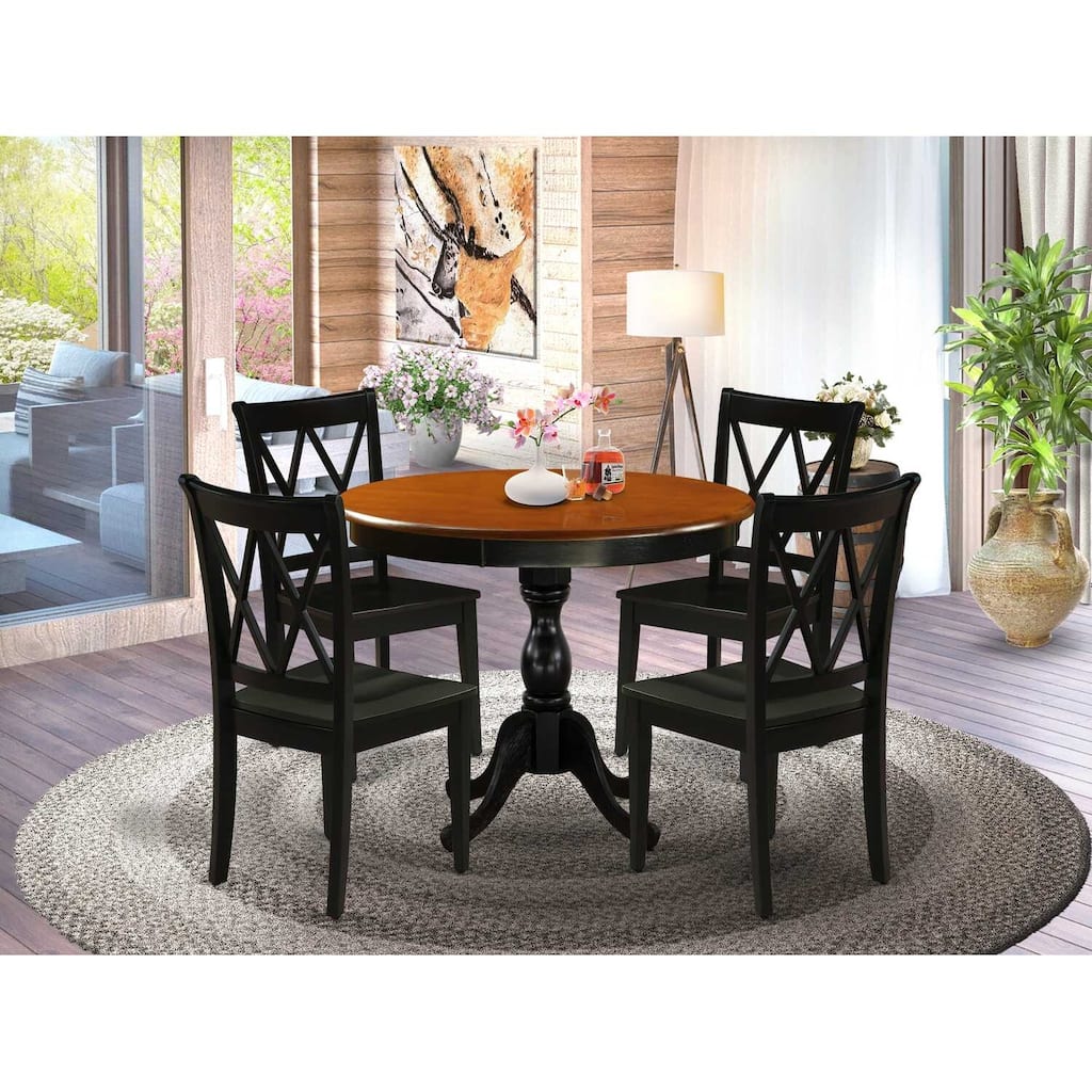 HomeStock 5-Piece Black and Cherry Finish Solid Wood Top Dining table with 4 Chairs with Cross Back
