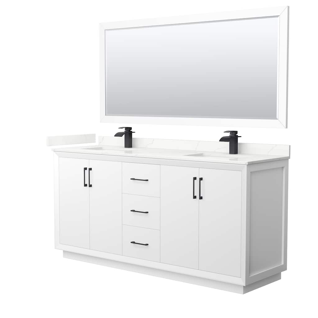 Strada 72-inch Double Vanity, Quartz Top, 70-inch Mirror