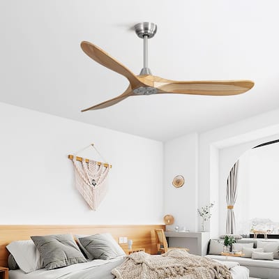 60 Inch Outdoor Ceiling Fan Without Light 3 Solid Wood Blade with DC Motor Remote Control