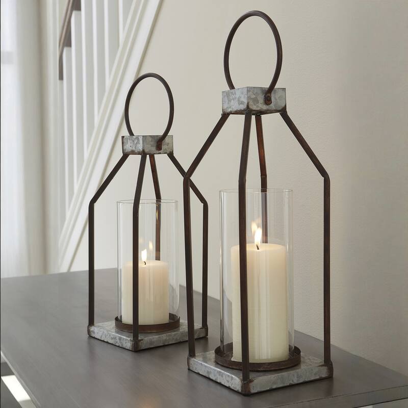 Diedrick Lantern - Set of 2 - Lantern-large: 5.5" W x 5.5" D x 19" H - Lantern-large: 5.5" W x 5.5" D x 19" H - Black