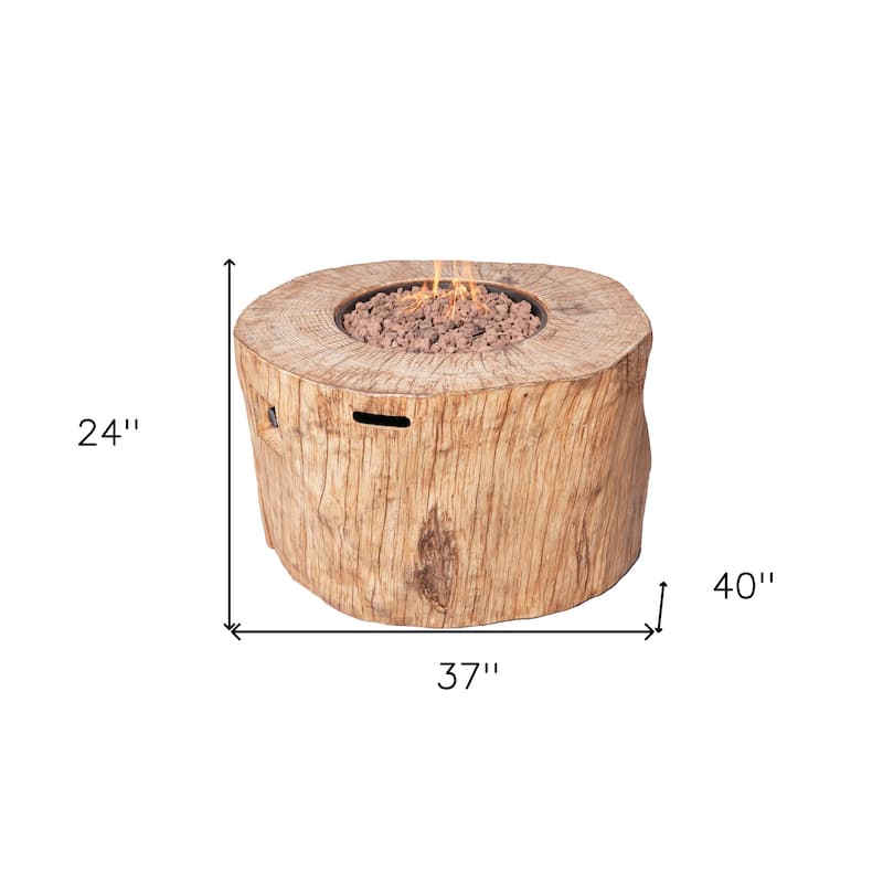 37" Brown Faux Wood Stump Propane Round Fire pit With Cover