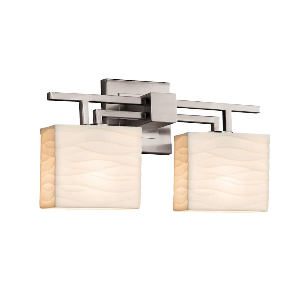 Porcelina Aero 2-Light Brushed Nickel Bath Bar, Waves Rectangle Shade