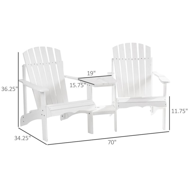 Outsunny Wooden Outdoor Double Adirondack Chairs with Center Table and Umbrella Hole, Perfect for Lounging and Relaxing