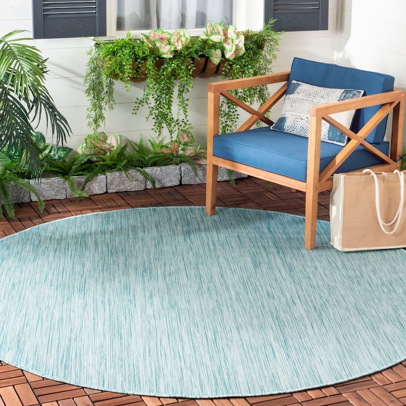 SAFAVIEH Beach House Guylene Indoor/ Outdoor Waterproof Patio Backyard Rug - 6'7" Round - Aqua