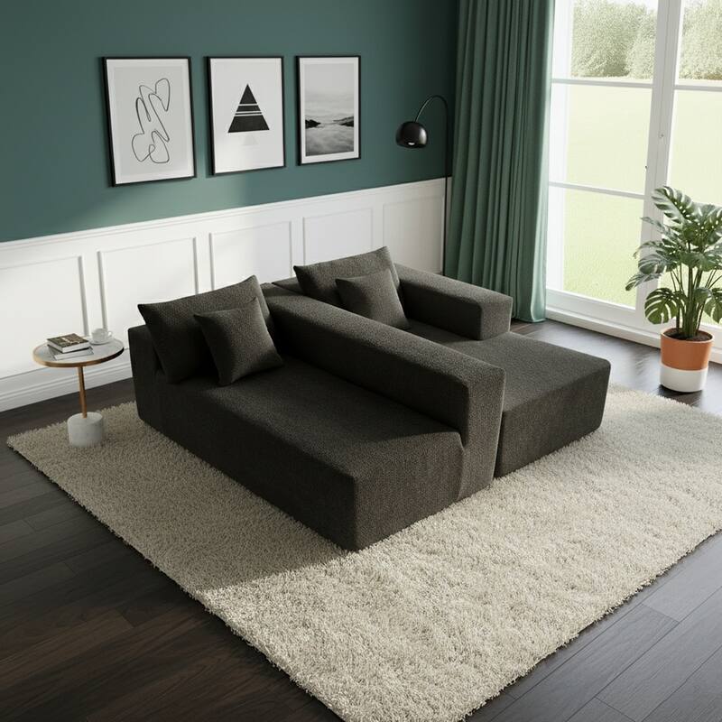 103.54" L-Shaped Modern High-Density Sponge Velvet Modular Sectional Sofa with Chaise & Pillows