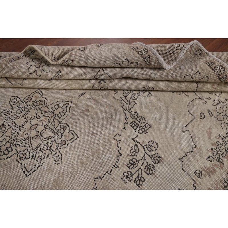 Distressed Tabriz Vintage Persian Rug Handmade Muted Wool Carpet - 6'2" x 9'2"