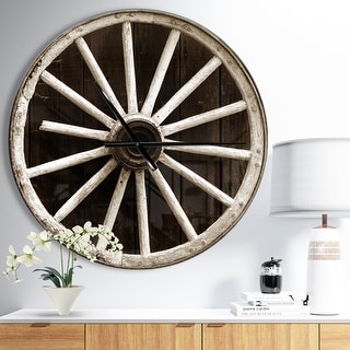 Designart 'Sepia Country Wagon Wheel Clock' Oversized Farmhouse Wall CLock