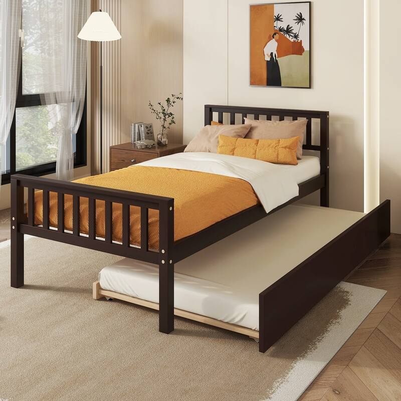 Twin Pine Platform Bed with Trundle, Headboard & Footboard