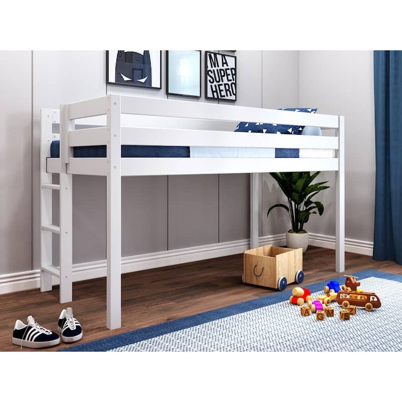 JACKPOT Contemporary Low Loft Twin Bed with End Ladder and Tent