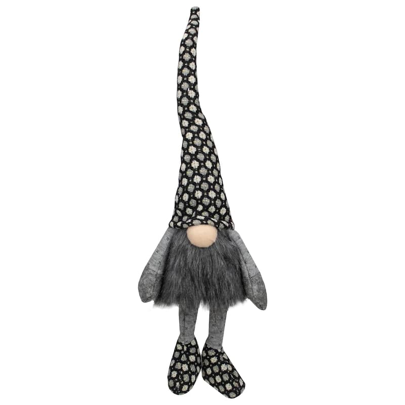 18" Gray and Black Sitting Tabletop Gnome Christmas Decoration