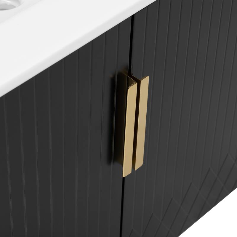 30" Bathroom Vanity with Ceramic Sink, with 3 Holes Single Ceramic Sink, Bathroom Vanity Cabinet with 2 Soft Closing Doors