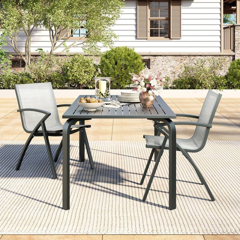 Patio Dining Chairs Set of 2/4, Outdoor Stackable Chairs with Metal Frame and Backrest