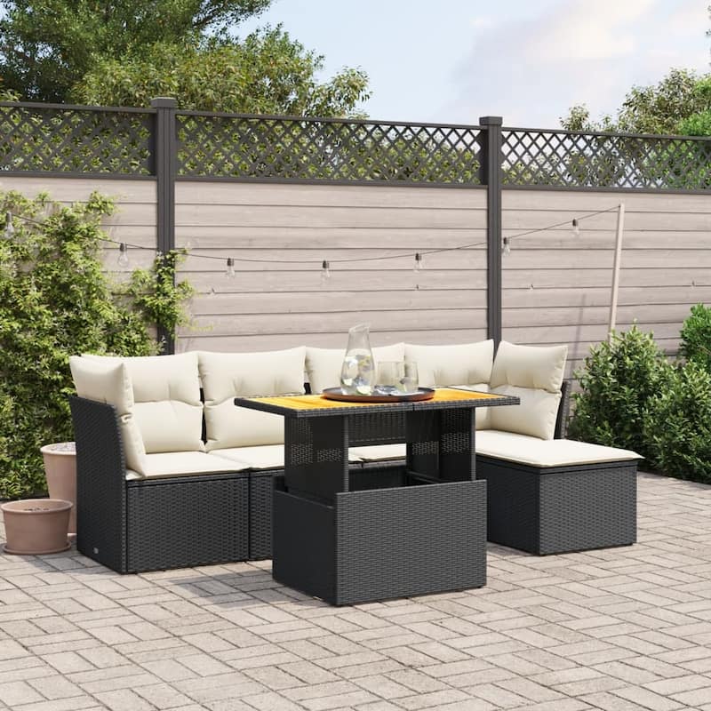 vidaXL Garden Sofa Set Black and Cream White - 21.7 x 39.4 x 28.7