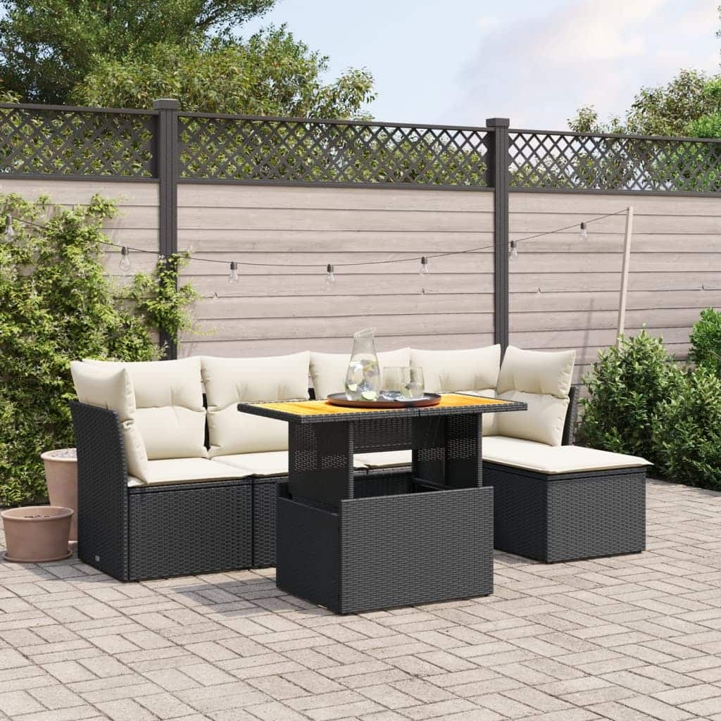 vidaXL Garden Sofa Set Black and Cream White - 21.7 x 39.4 x 28.7