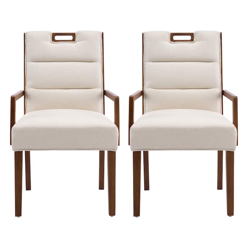 Christopher Knight Home - Modern Upholstered Rubber Wood Dining Chairs with Armrests - Set of 2 - Beige,Walnut