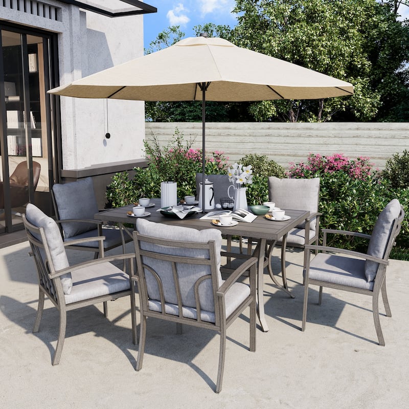 35.5'' W Outdoor Aluminum Dining Table with Umbrella Hole