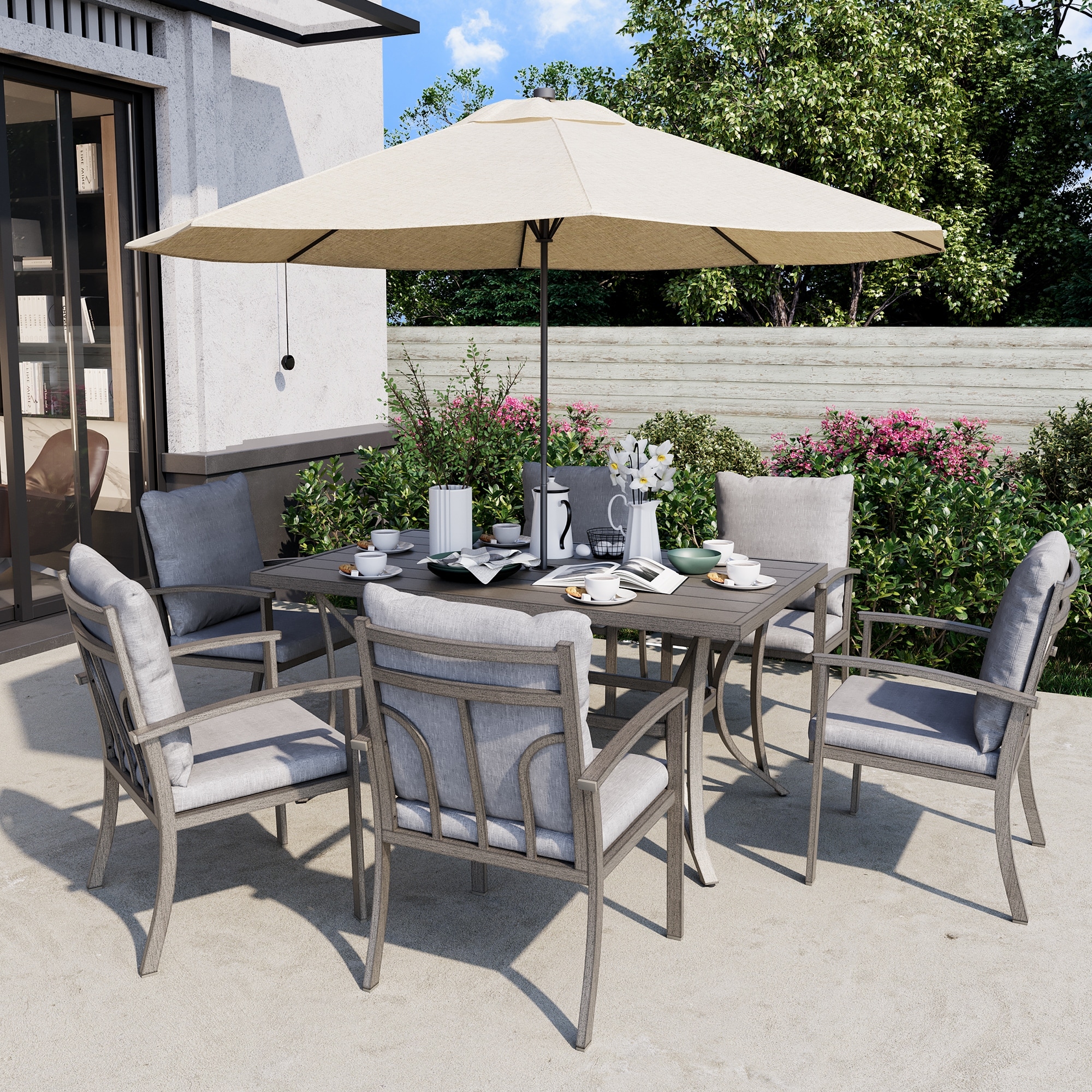 6-Piece Outdoor Aluminum Patio Dining Chairs with Cushions