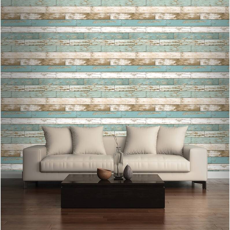 Brewster Juda Blue Scrap Wood Wallpaper - 20.5in x 396in x 0.025in