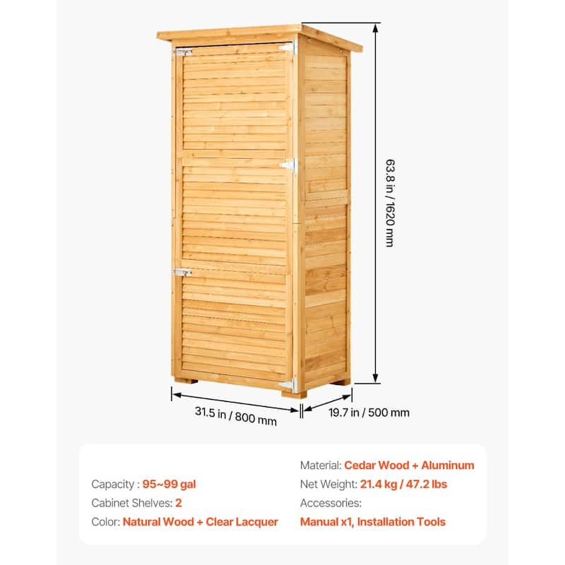 Outdoor Wooden Storage Shed Waterproof Garden Tool Cabinet with Lock - 31.5 x 19.7 x 63.8 inch