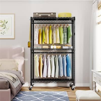 P3 Clothes Rack Heavy Duty Rolling Garment Rack - 14"D x 39.4"W x 78.5"H