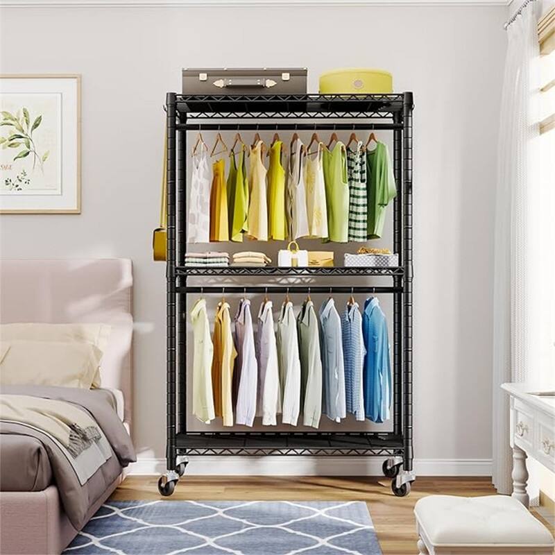 P3 Clothes Rack Heavy Duty Rolling Garment Rack - 14"D x 39.4"W x 78.5"H
