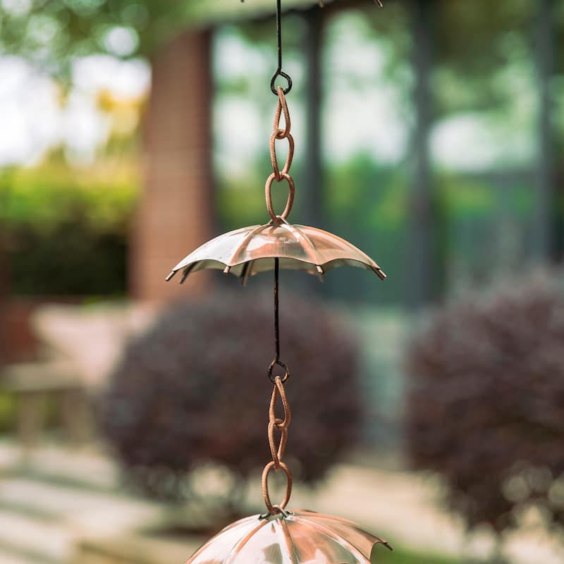 Glitzhome 2-Piece 102" Long Bronze Rain Chains with Fish/ Lotus/ Umbrella/ Watering Pot