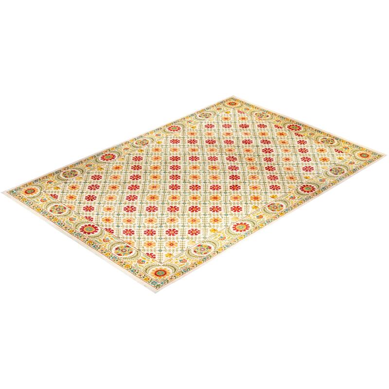 Overton Handknotted Wool Vintage Inspired Contemporary Suzani Ivory Area Rug - 17' 10" x 11' 10"