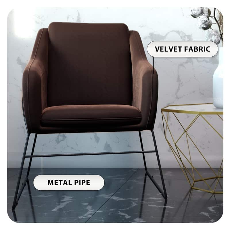 Harmony Mid-Century Velvet Upholstered Accent Arm Chair with Metal Frame & Plush Cushion for Home Office, Living Room, & Bedroom