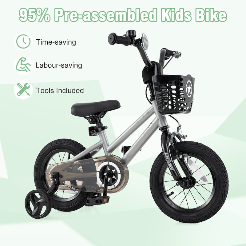 Kids Bike with Basket Adjustable Seat and Training Wheels
