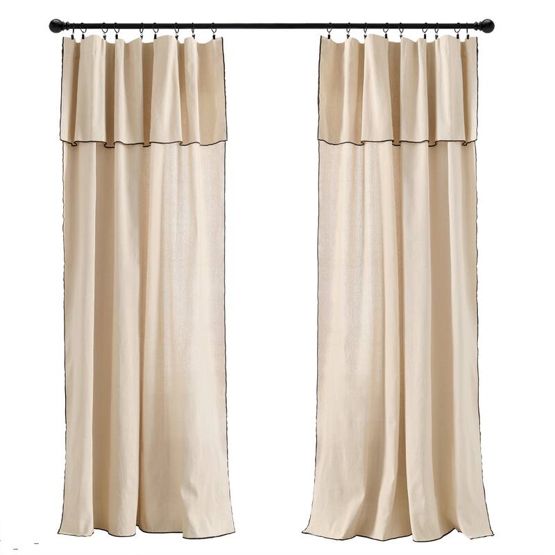 Lush Decor Modern Faux Linen Embroidered Edge With Attached Valance Window Curtain Panels Set