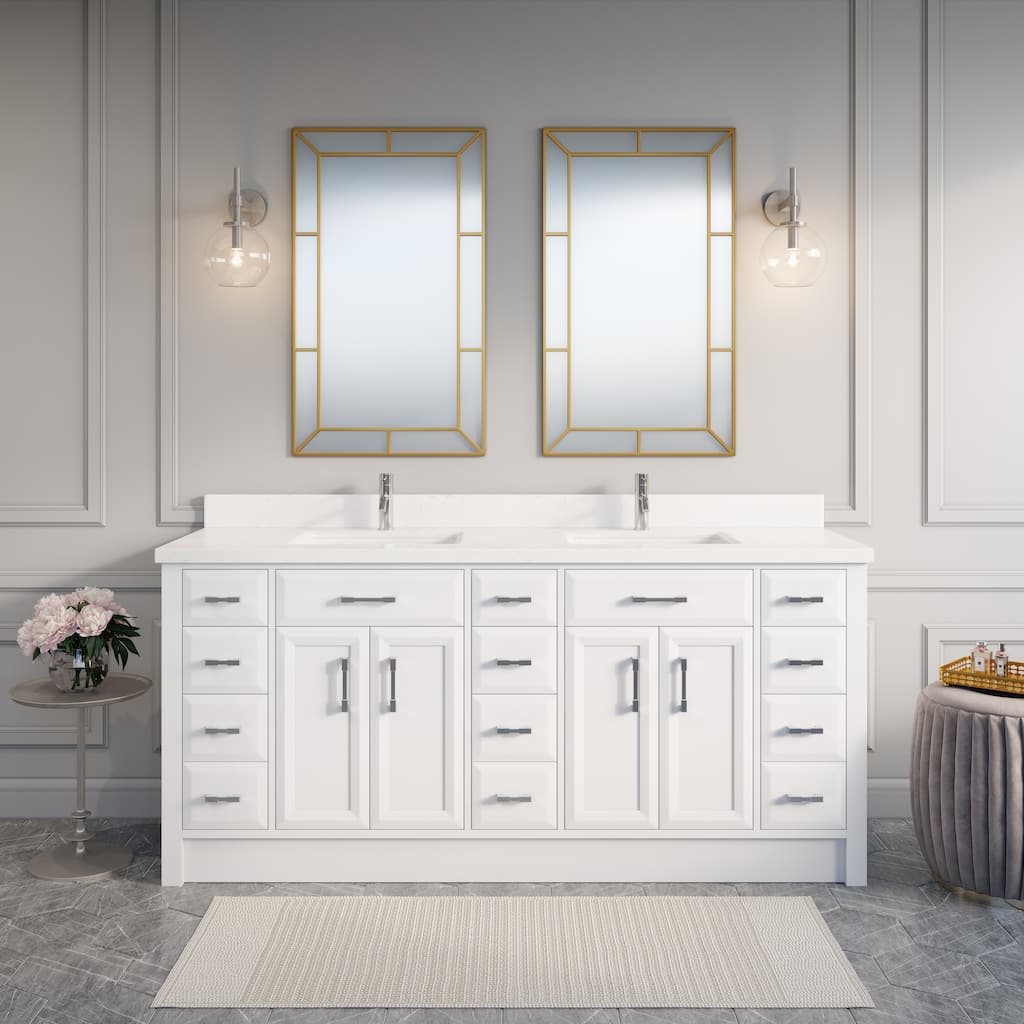 Calumet 75-in Solid Hardwood Bathroom Vanity with Engineered Stone Countertop