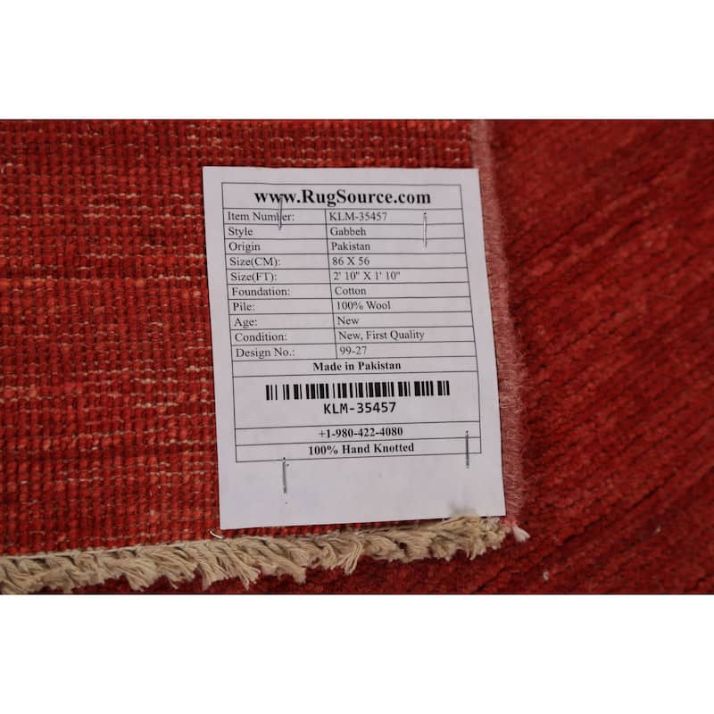 Modern Gabbeh Oriental Foyer Rug Handmade Red Wool Carpet - 1'10"x 2'10"