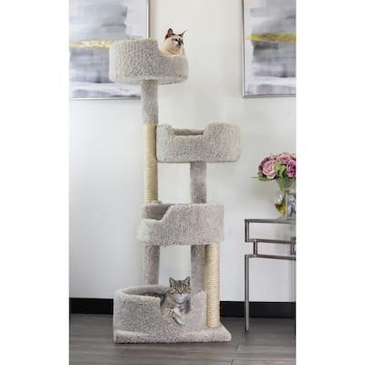 Tall Multi-Level Cat Tower with Four Staggered Circular Perches and Sisal Rope Posts for Active and Large Cats