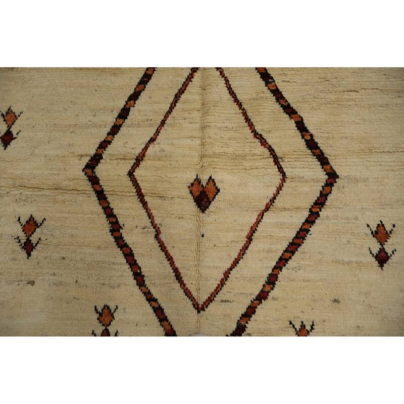 Hand Knotted Oriental 100% Wool Carpet Modern Tribal Beige & Ivories Moroccan Area Rug - 10' 0'' X 6' 4''