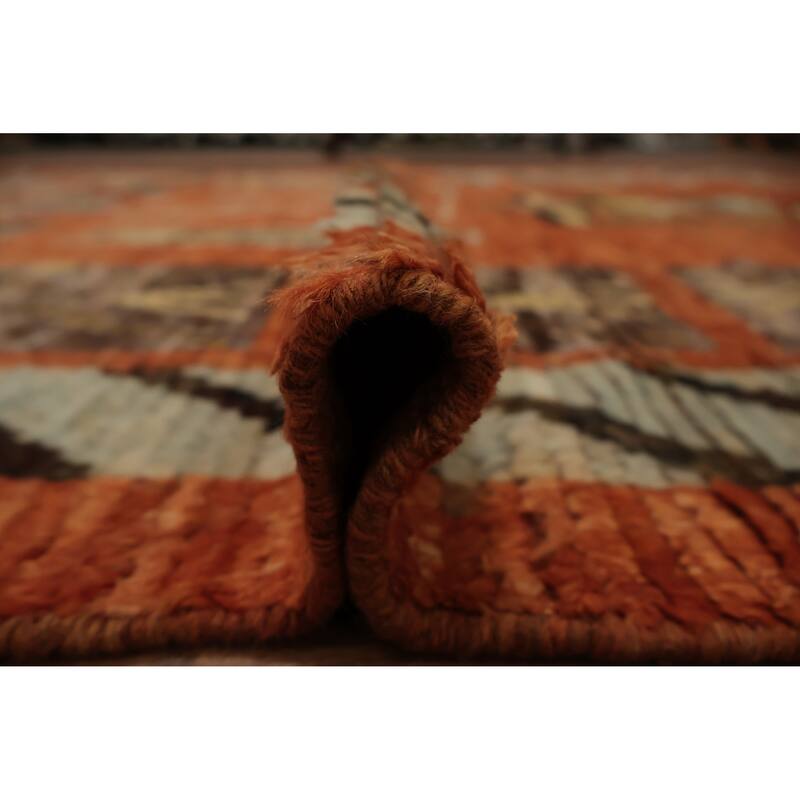 Hand Knotted Oriental 100% Wool Carpet Modern Tribal Oranges & Rust Moroccan Area Rug - 9' 9'' X 6' 10''
