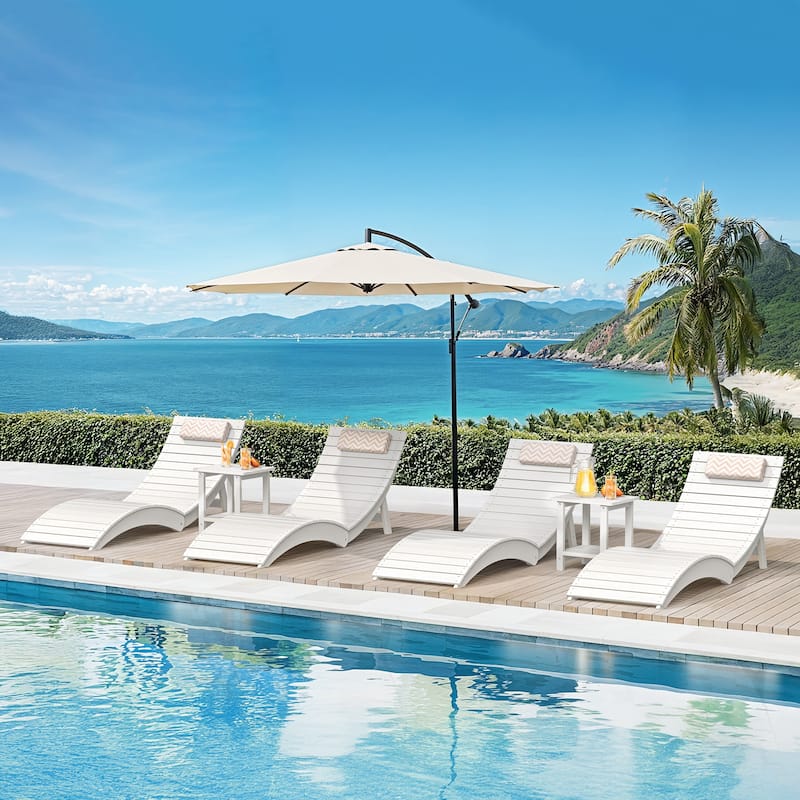 Set of 4 Weather-Resistant Folding Patio Pool Chaise Lounge Chairs - White