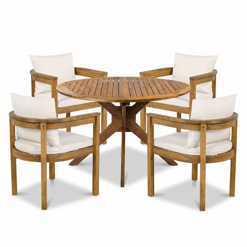Christopher Knight Home - Willowcrest Outdoor Acacia Wood 5-Piece Dining Set with Cushioned Armchairs