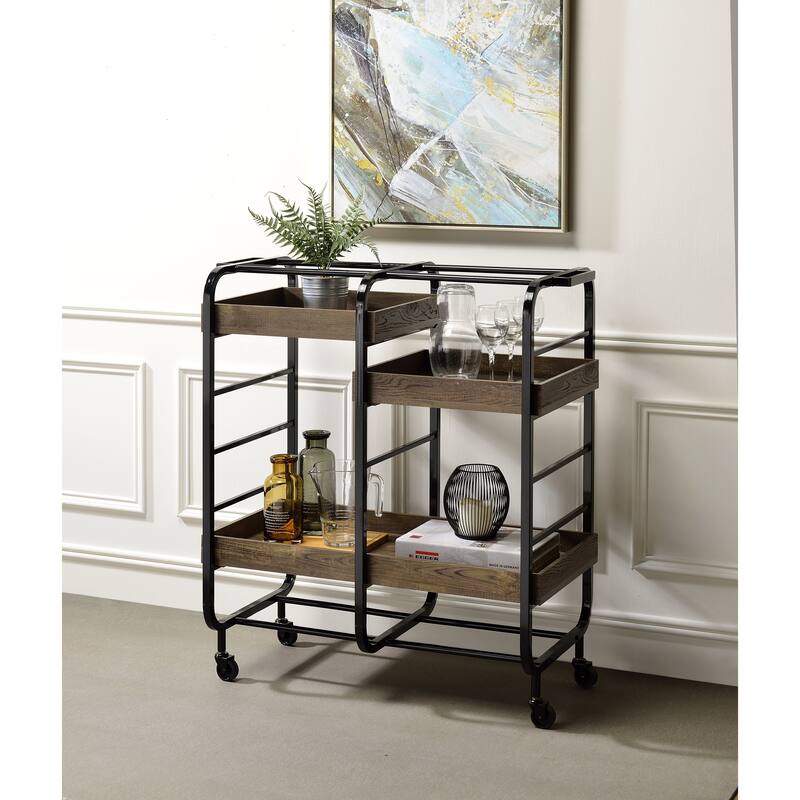 Vorrik Black & Walnut Finish Serving Cart(no include stool) - Black,Walnut Brown