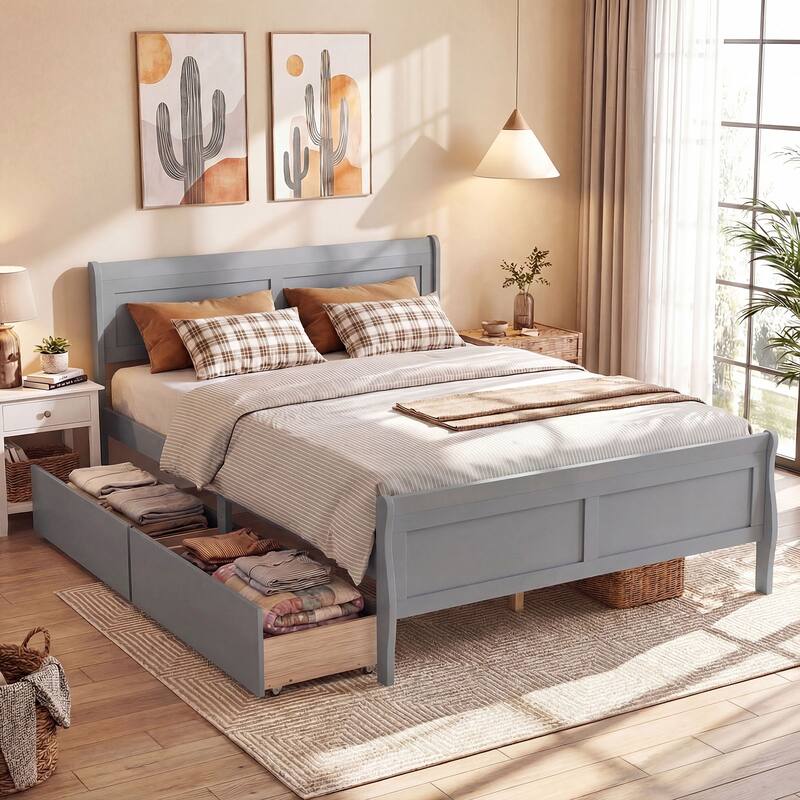 Costway Twin Size Bed Frame with 2 Storage Drawers Wood Platform Bed