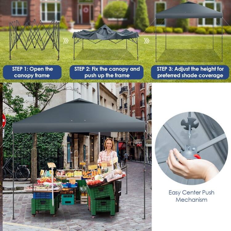 10 x 10 Feet Foldable Outdoor Instant Pop-up Canopy with Carry Bag - 10 x 10 x 6.3-9.4 ft