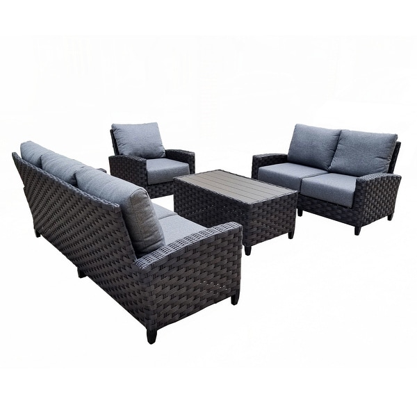 Belize 4-Piece Patio Seating Rattan Wicker Outdoor Conversation Set With Olefin Cushions And Coffee Table - Grey. Opens flyout.