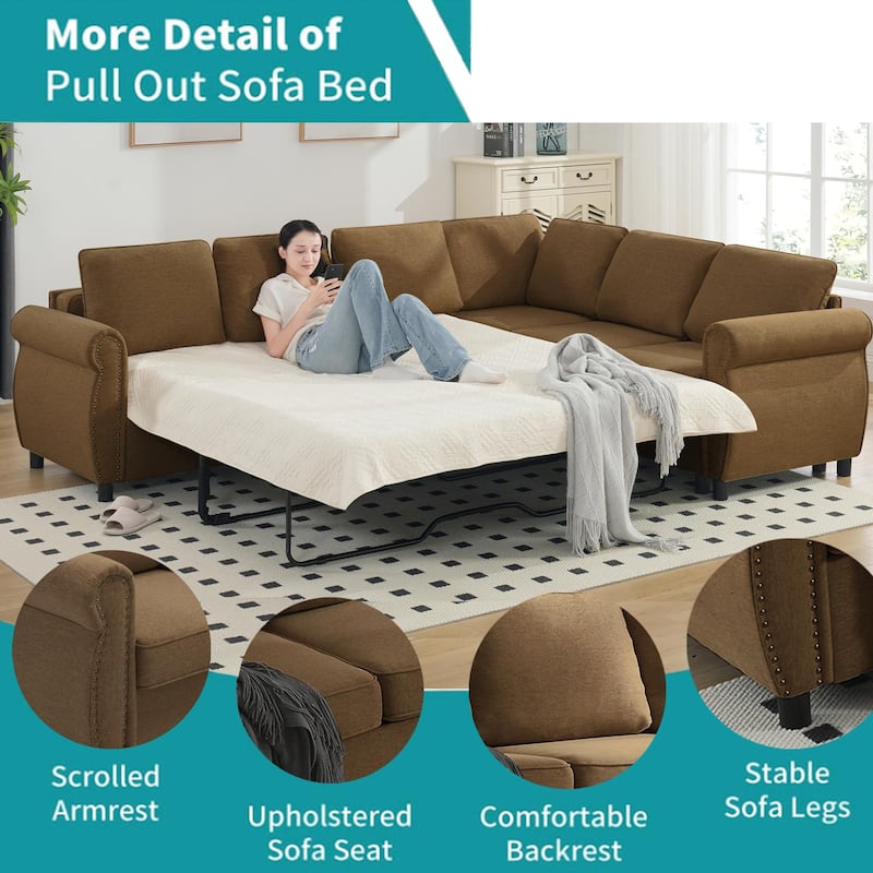 104" Polyester L-Shaped Sleeper Sectional Sofa