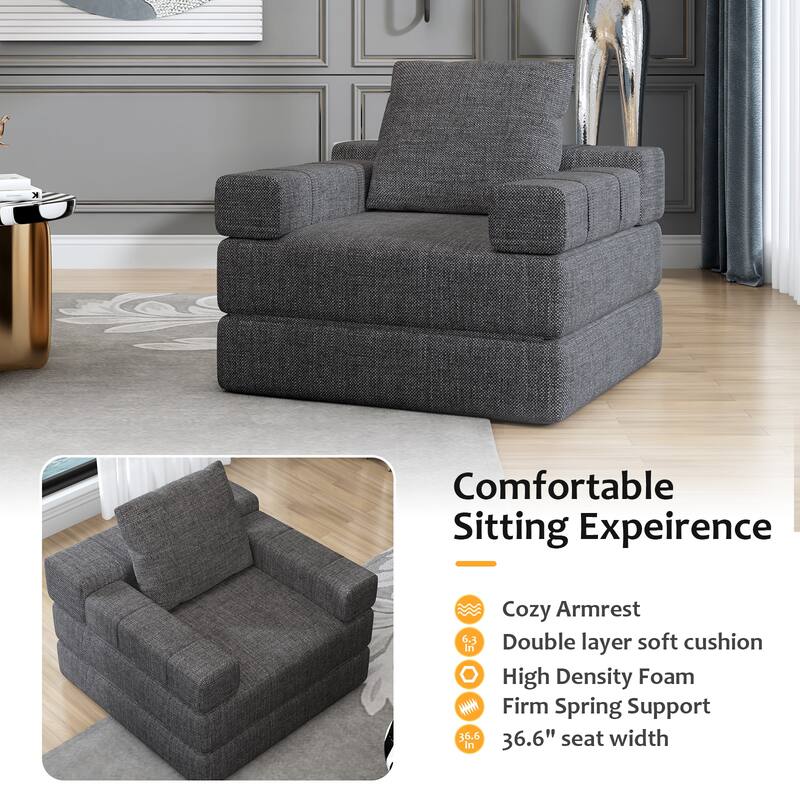 Dark Grey Modern 36.6" Linen Upholstered Chaise Lounges Chair with Pillow for Living Room